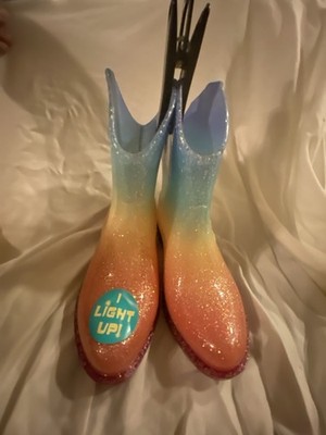 Sparkly Rainbow Girls Rain Boots Kids Size 9/10 Light Up