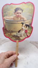 Vintage Hand Fan Cherokee Creamery Goeb's Velvet Ice Cream Puppy Cherokee Iowa