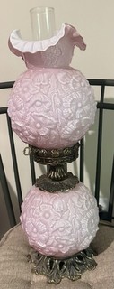 Vintage Fenton Pink “ Gone With The Wind” Style Parlor Lamp