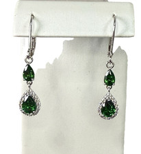Sterling Silver Created Emerald Leverback Earrings