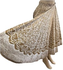 Vtg 1950s Lily Montez Ivory Gold Hand Painted Rockabilly Mexican Circle Skirt 16