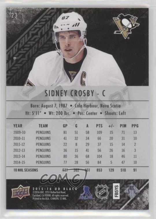 2015-16 UD Black Gold Spectrum /25 Sidney Crosby #23 - Image 2 of 2