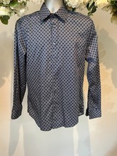Image of TED BAKER Shirt Mens TB 3 UK M Navy Geo Floral Print Long Sleeve Slim Fit NEW