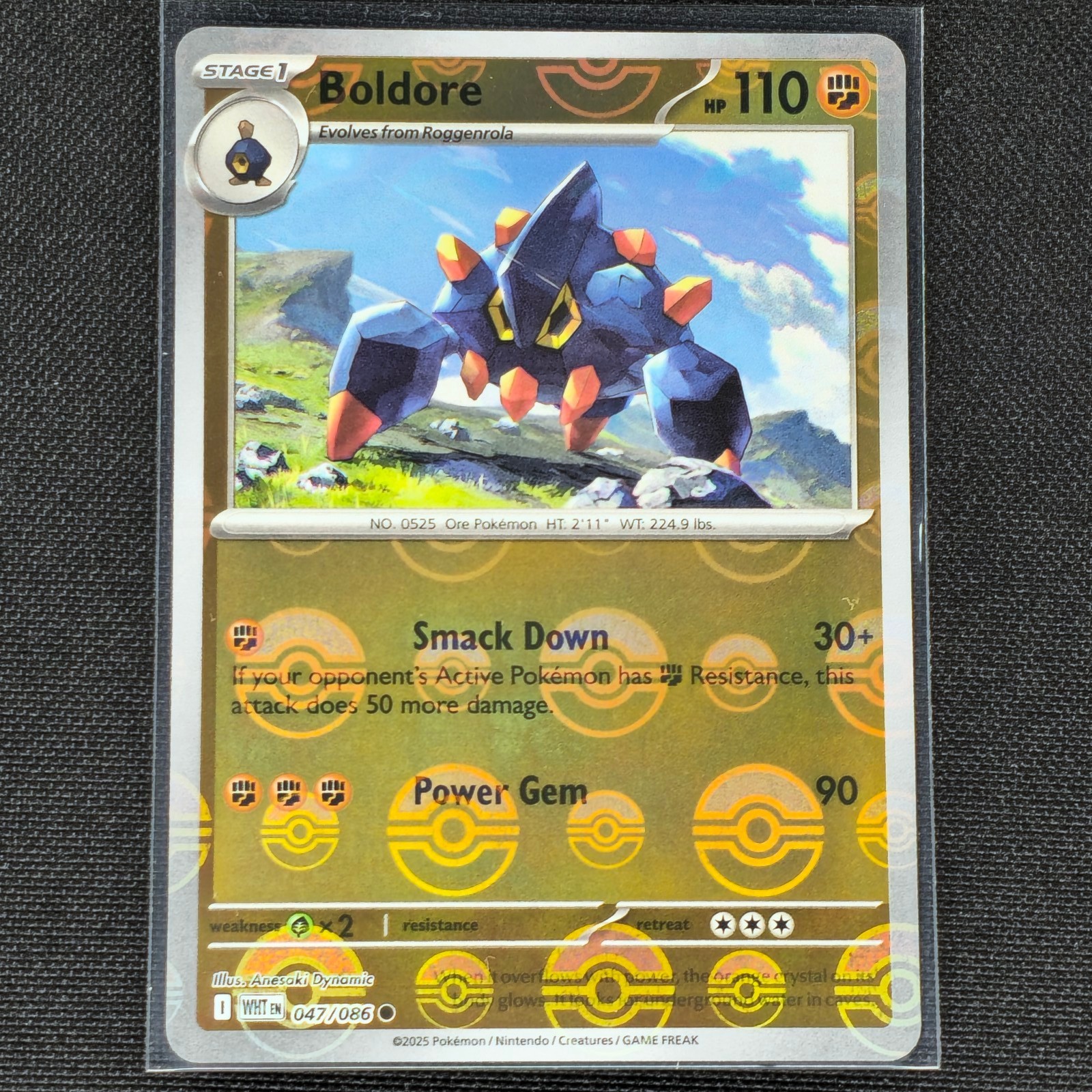Boldore - 047/086 - Pokeball Holo - White Flare - Pokemon Card - NM/M