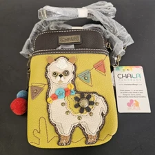 LLAMA CELLPHONE CROSSBODY PURSE BAG MUSTARD CHALA