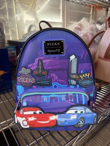 Loungefly Light Up Rechargeable Disney Pixar Cars Mini Backpack Purple