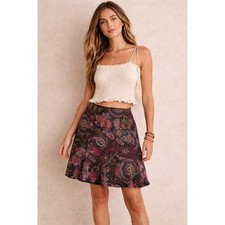 Vintage Artsy Wool Reversible Skirt M/L Black Paisley Boutique Eclectic Boho Y2K