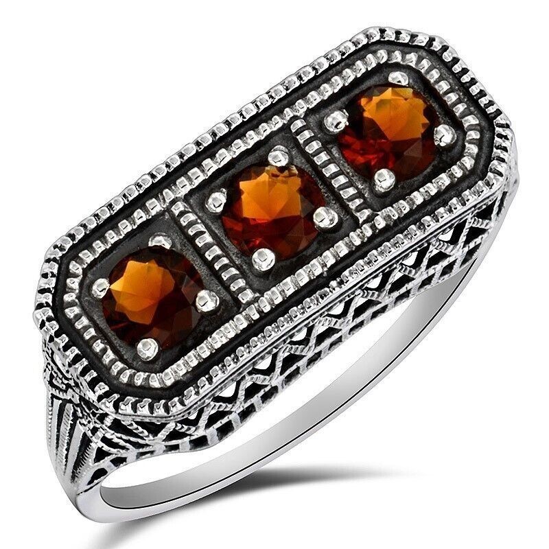 1CT  Fire Garnet 925 Sterling Silver Victorian Style Ring Sz 9
