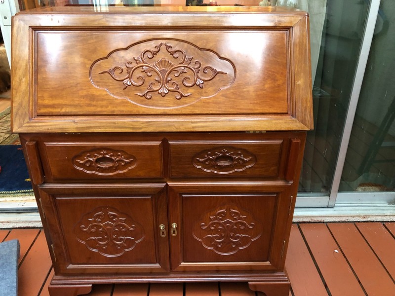 Nice Secretary Desk , Solid Wood , Carvings, Heavy , Excellent Condition