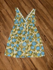 Gilligan Omalley LUXE Blue Green Floral Chiffon Chemise Gown, Lace Trim, M