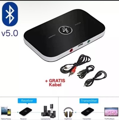 Bluetooth 5.0 Adapter Transmitter Empfänger Sender 2in1 Aux Audio TV Kopfhörer