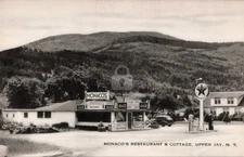 Upper Jay NY Gas Station Monaco's Restaurant Texaco 1940s RPPC Postcard COPY