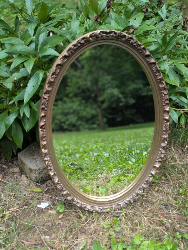 Vintage Gold  Plastic Hollywood Regency Ornate Oval Wall Mirror 18x26”