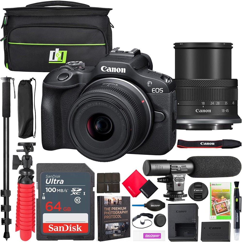Canon EOS R100 Mirrorless Camera + RF-S 18-45mm F4.5-6.3 IS STM Lens Kit Bundle