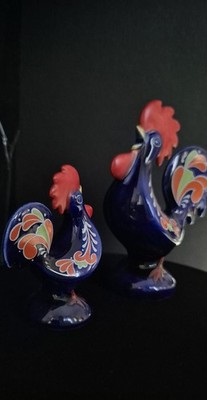 2xHähne  -  blau  -  Porzellan  -  Goebel  