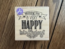 Happy Birthday Wooden Rubber Stamp, New, 2.5 X 2.5