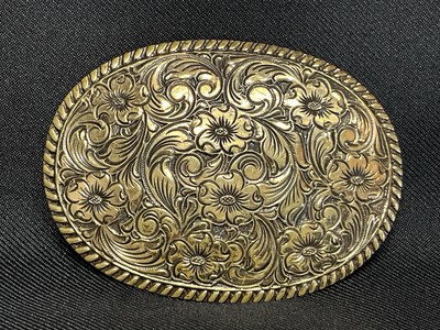 Crumrine  El Arturo  Bronze Belt Buckle, Flowers & Rope Braid, Santa Ana Calif.