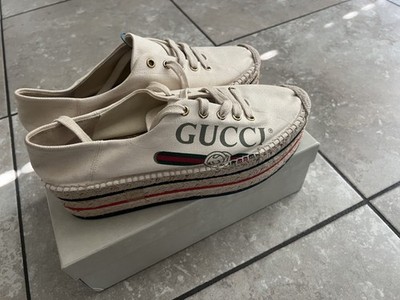 GUCCI Lilibeth Beige Canvas Platform Espadrille Size 40.5 (US 10.5) Women  /196*