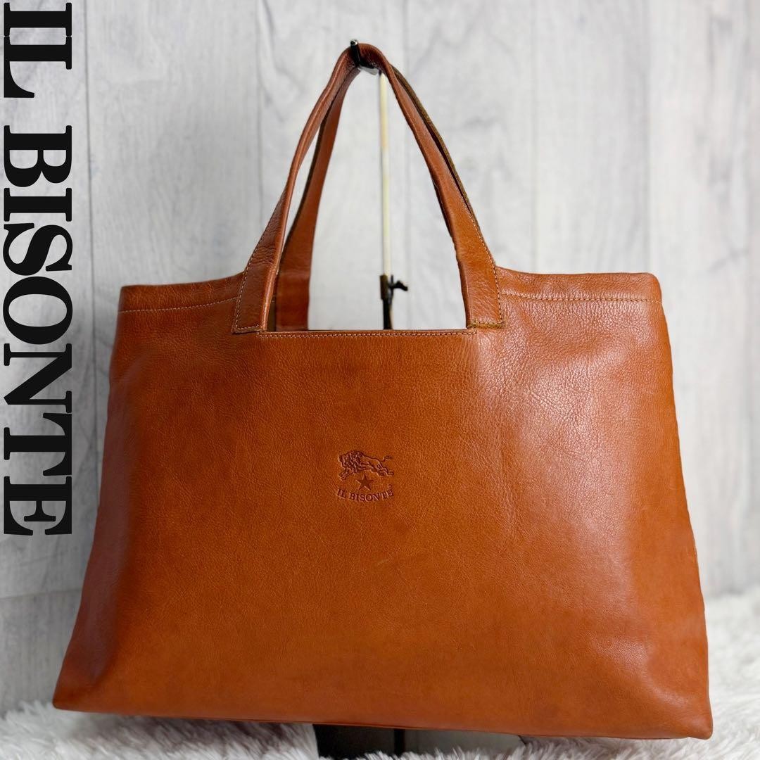 ☆イルビゾンテ A2145 IL BISONTE Brand Logo Leather Tote Bag (Fits