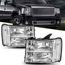 For 2007-2013 Gmc Sierra 1500 2500hd 3500hd Chrome Housing Headlights Lamp Clear