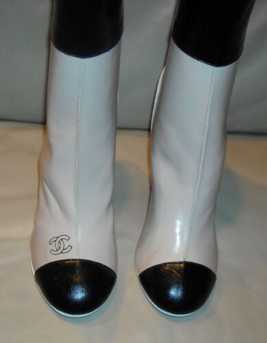 NWB AUTHENTIC Women's Chanel Calfskin Short Boots Size 37 Color Beige /Black - Picture 12 of 15