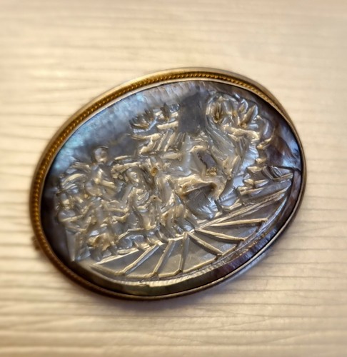 Broche Pendentif Ancienne Camée De Nacre Gravé Tableau tour Argent 925 34x28mm - Imagen 10 de 10