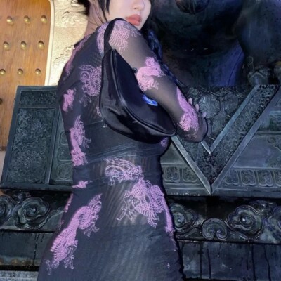 knee length dresses for ladies Impho Long Sleeve Dress in Black Mesh Tan Dragon Flock main image 1