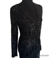 Girls On Film Sexy Black Sequin Plunging Neckline See Through Back Tassel Detail