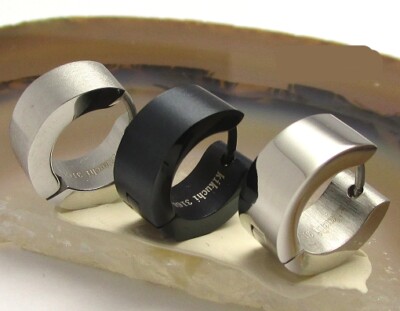 Kikuchi Klassische Ohrringe Edelstahl Creolen 6mm/13mm silber schwarz matt glatt