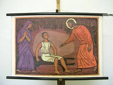 School wall card Bible history Patmos 8 The Young Man of Naim 77x51cm vintage