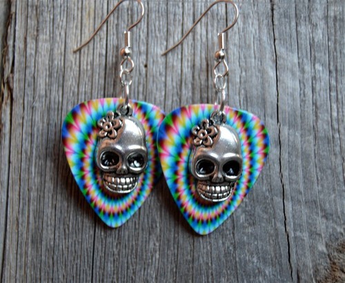 Sugar Skull Charm Guitar Pick Earrings with Surgical Steel Earwires - Picture 23 of 26