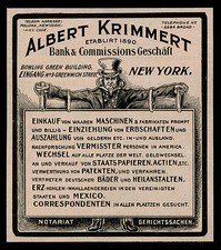 Alte Reklame Reklame 1902 Albert Krimmert Bank & Commissions Gesch&auml;ft New York