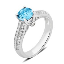 Sterling Silver 3.80 CTW Created Swiss Blue and Cubic Zirconia Engagement Ring