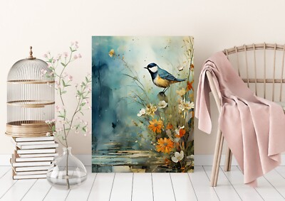16x20 Little Bird on Wildflowers Canvas Print Wall Art | eBay display picture 1
