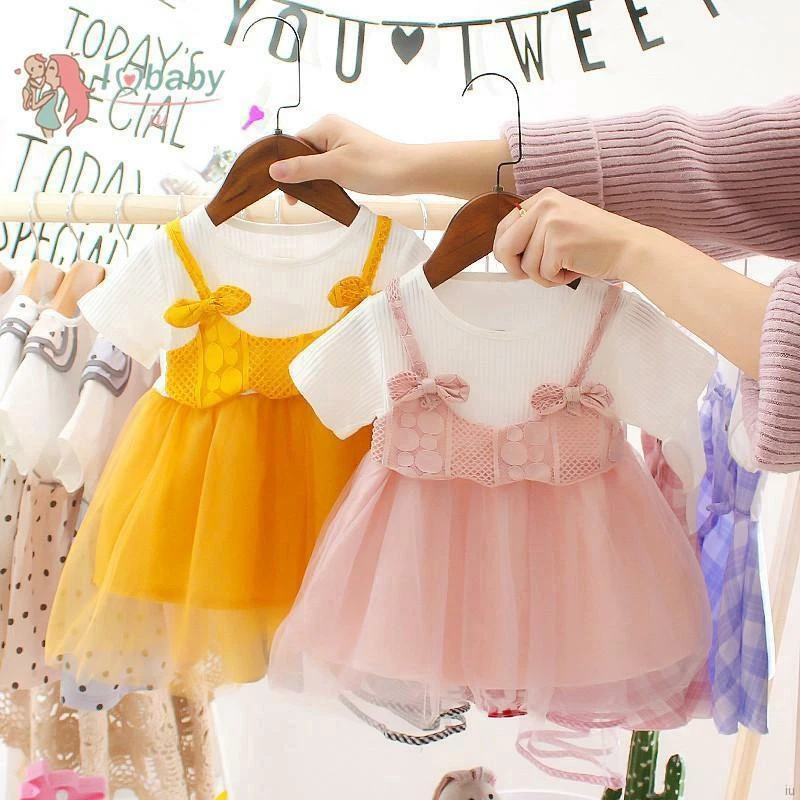 New Baby Pink Dress For Girls Birthday Princess Party Outfit Yellow Kids Clothes