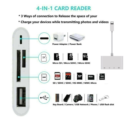 4 in1 USB to Card Reader Adapter USB Camera Micro SD Memory Slot for iPhone iPad - Picture 10 of 12