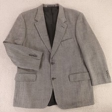 VTG Tweed Jacket L Gray Herringbone 100 Wool Lambswool Blazer Sports Coat 44R