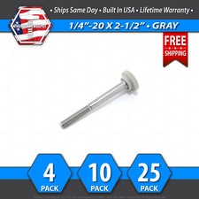 1/4"-20 x 2-1/2" Thumb Screw Stainless Steel - Gray Round Knurled Knob - USA