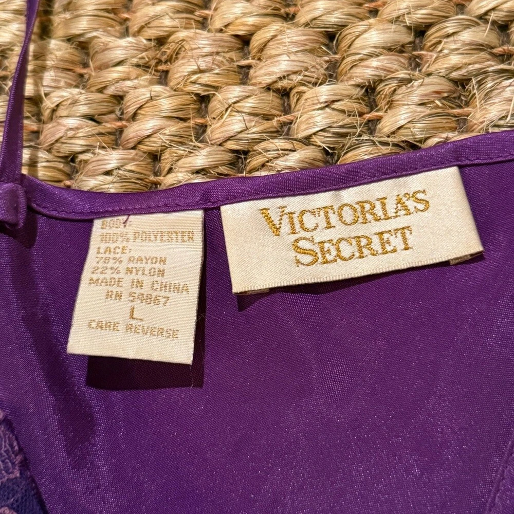 UNDERCOVER Camicia da notte donna Victoria Secret vintage viola scuro raso pizzo taglia large
