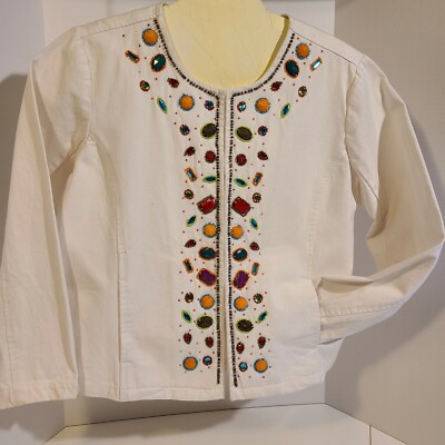 Sale! Life Style Petite dazzled blazer, petite XL, white of heavy denim cotton.