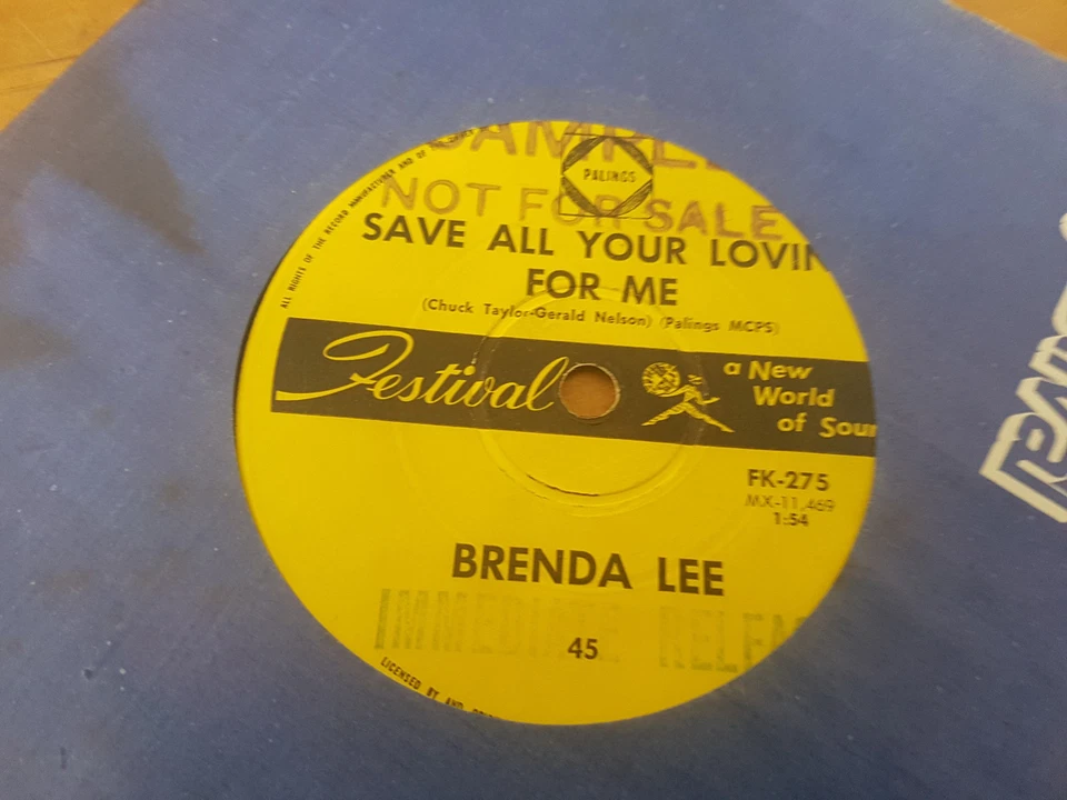 SAVE ALL YOUR LOVIN' FOR ME by BRENDA LEE US ROCK OZ PRESS FESTIVAL 1962 PROMO - Image 2 of 2