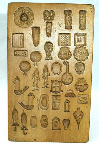 Rare Wooden Model Model Springerle Double-Sided 19th Century 51 Image Motifs