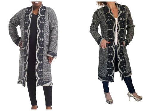 Cyrus Geo Print Knit Open Long Cardigan Boho Duster Coatigan Jacket XS |  eBay