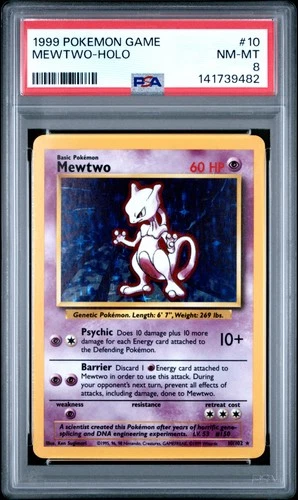 1999 POKEMON BASE SET UNLIMITED #10 MEWTWO-HOLO PSA 8