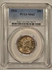 💥 1914 BARBER QUARTER  PCGS MS62 💥great patina!