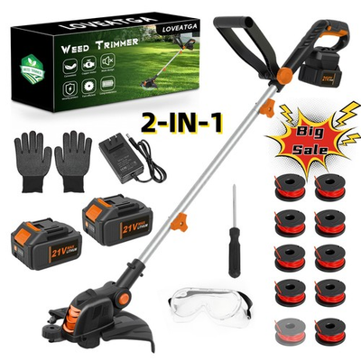 #ad 21V Electric Cordless Grass Trimmer Strimmer Garden Edger Cutter w 2 4Ah Battery $52.59