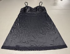 Vtg Vanity Fair Black Sissy Second Skin Full Slip Lace Trim Nylon Sz 44 80s USA