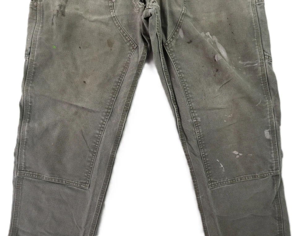 Pantalones CARHARTT B136 EE. UU. Para hombres 33 x 30 Verde Lona Pato Doble Rodilla ANGUSTIADOS Foto 3 de 4