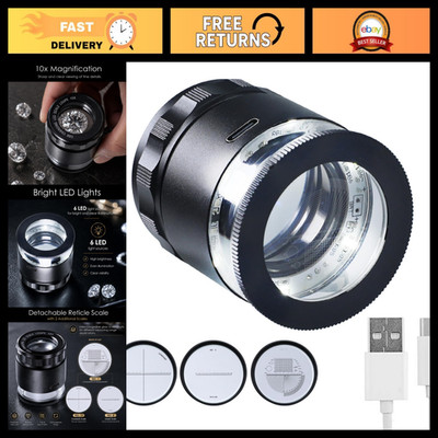 10X LED Jewelers Loupe Magnifier - Adjustable Focus, 25mm Field, 3 Reticle Scale