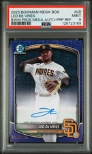 2025 Bowman Mega Box Chrome Mega Pros Auto Leo De Vries #BMA-LD Purple Ref /199